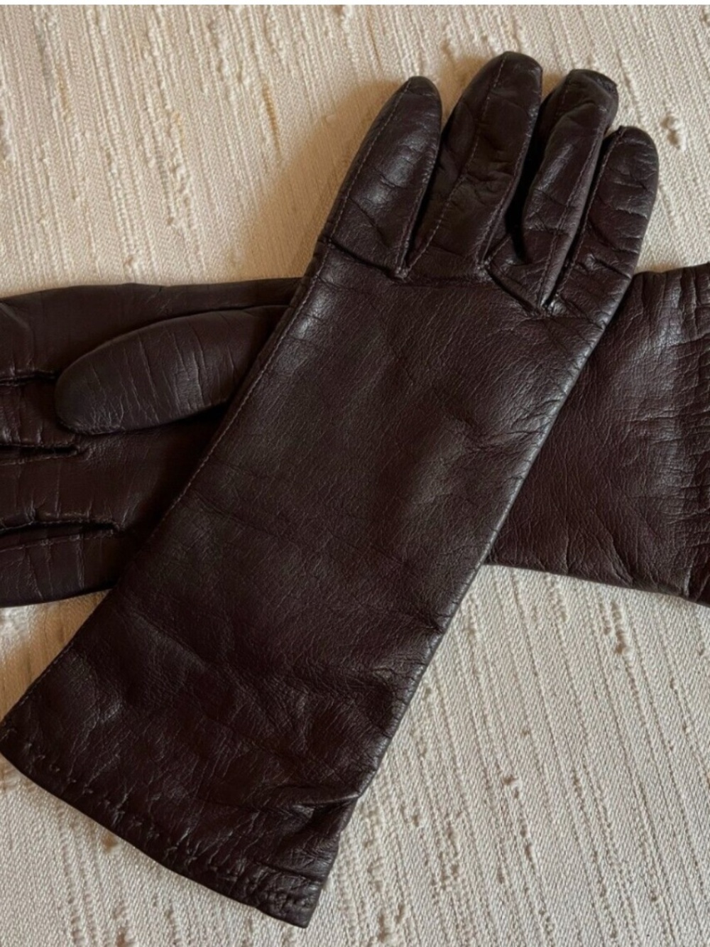 Vintage Cashmere Lined Espresso Brown Leather Gloves Size 7.5